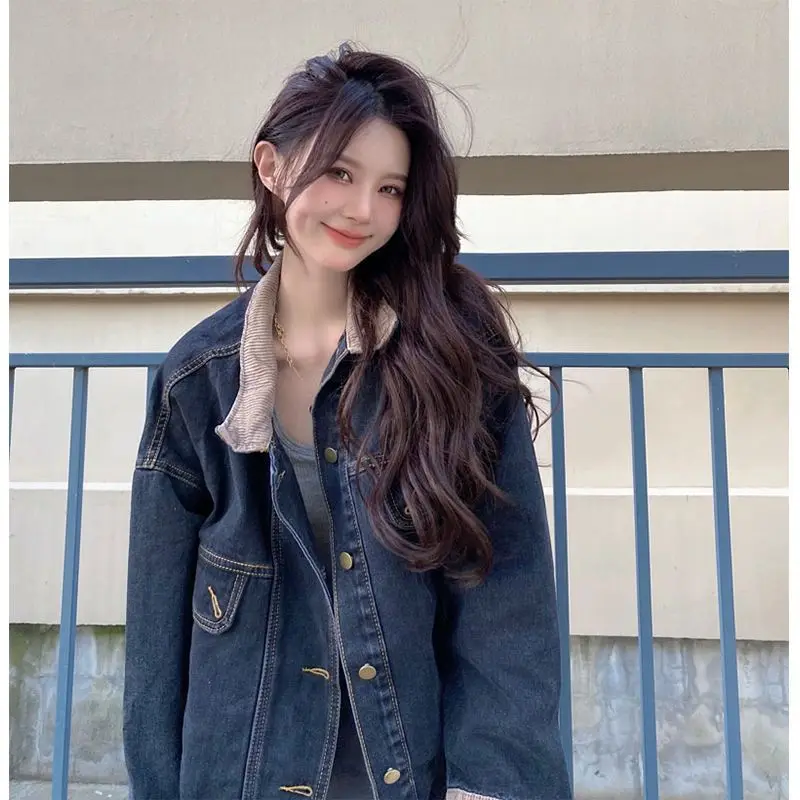 เสื้อโค้ทเดนิมสำหรับผู้หญิง ฤดูหนาว ติดกระดุมแป๊ก บุผ้ากำมะหยี่ สไตล์สตีมพังก์ รัดเอว มีฮู้ด อุ่นสบาย ทรงบาน คล้ายผ้าฟลีซ แบบมีชั้น