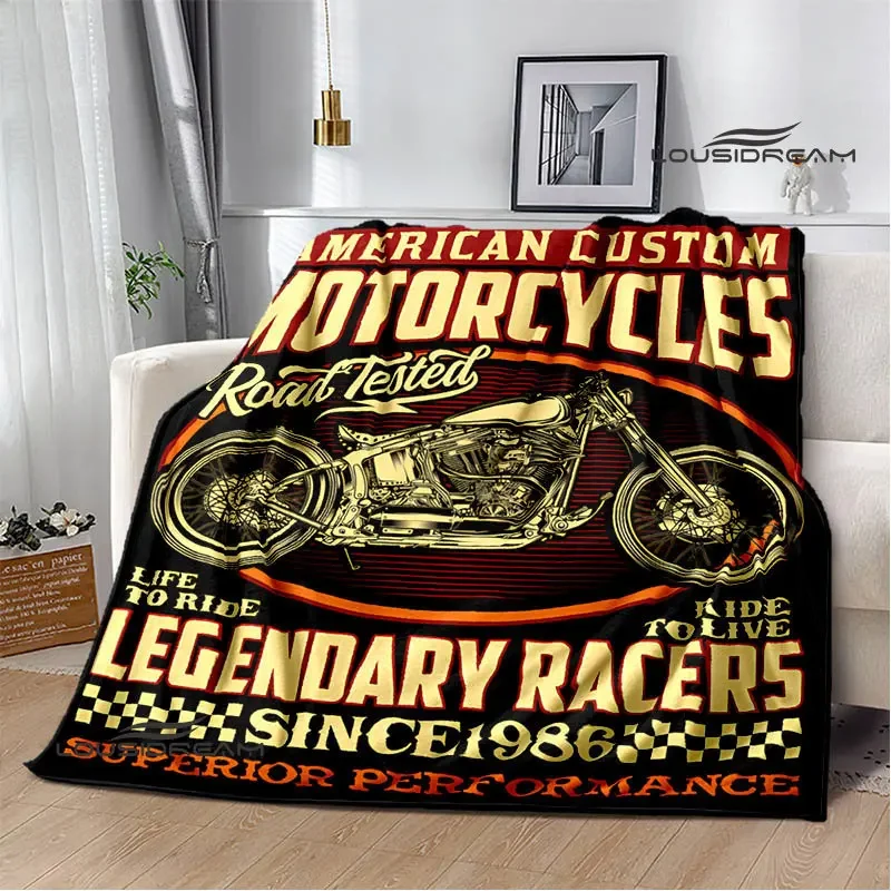 Motorcycle retro printing blanket Flange Warm Soft and comfortable picnic blanket bed linings birthday gift