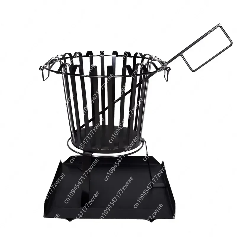 Metal Outdoor Wood Burning Firepit Basket with Ashtray