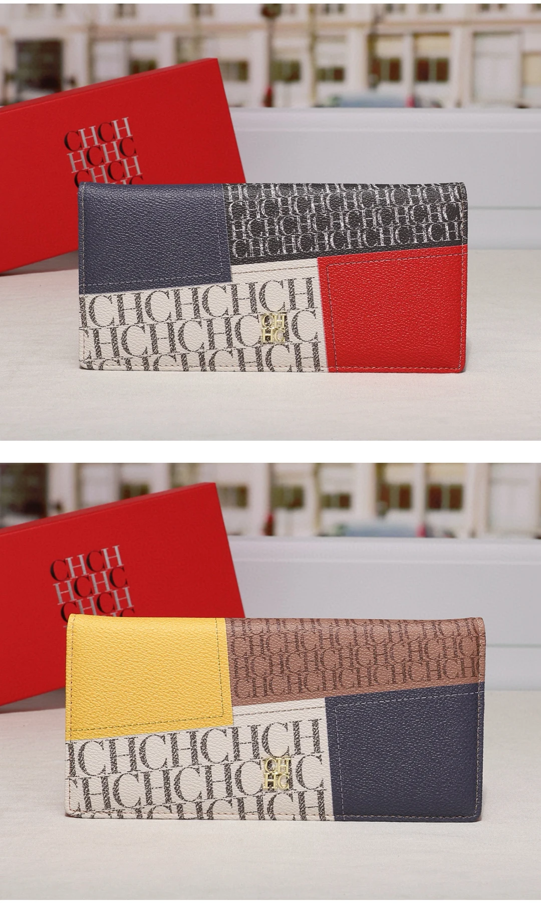 CH Damen Alltags-Geldbörse, bunt, Monogramm, Gold-Logo, mehrere Kartenfächer, Reißverschluss-Münzfach, Druckknopfverschluss, All-Match-Geldbörse – Detail 9