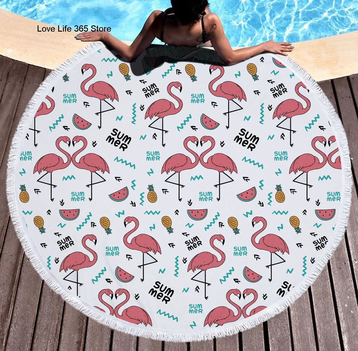 

Pink Flamingo Fashion Round Beach Towels Summer Thick Bath Towel Microfiber Fabric 150cm Size Swimming Travel Sport Adult Kids