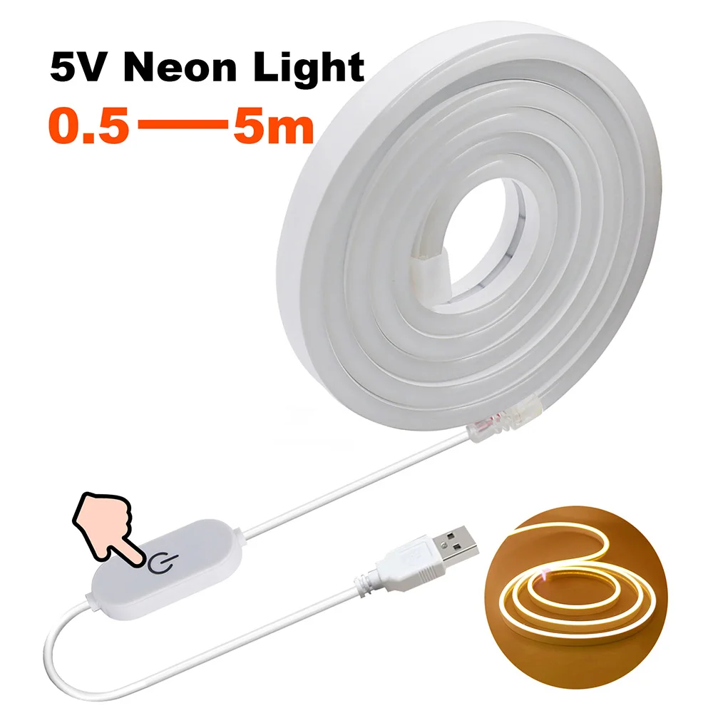 5V USB LED Neon Strip Light Dimmable Touch Sensor Kit Flexible Led Ribbon Waterproof Lamp Lighting For Room Backlight Decoration