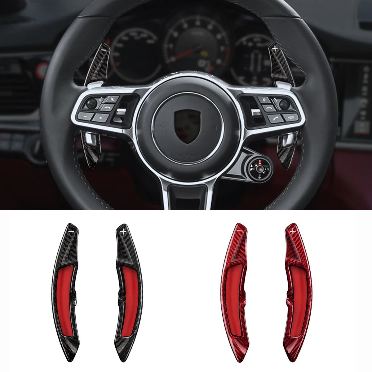 

2Pcs Real Carbon Steering Wheel Shift Paddle Shifter For Porsche Macan Cayenne Pananera 718 911 918 Paddle Shifter Extension