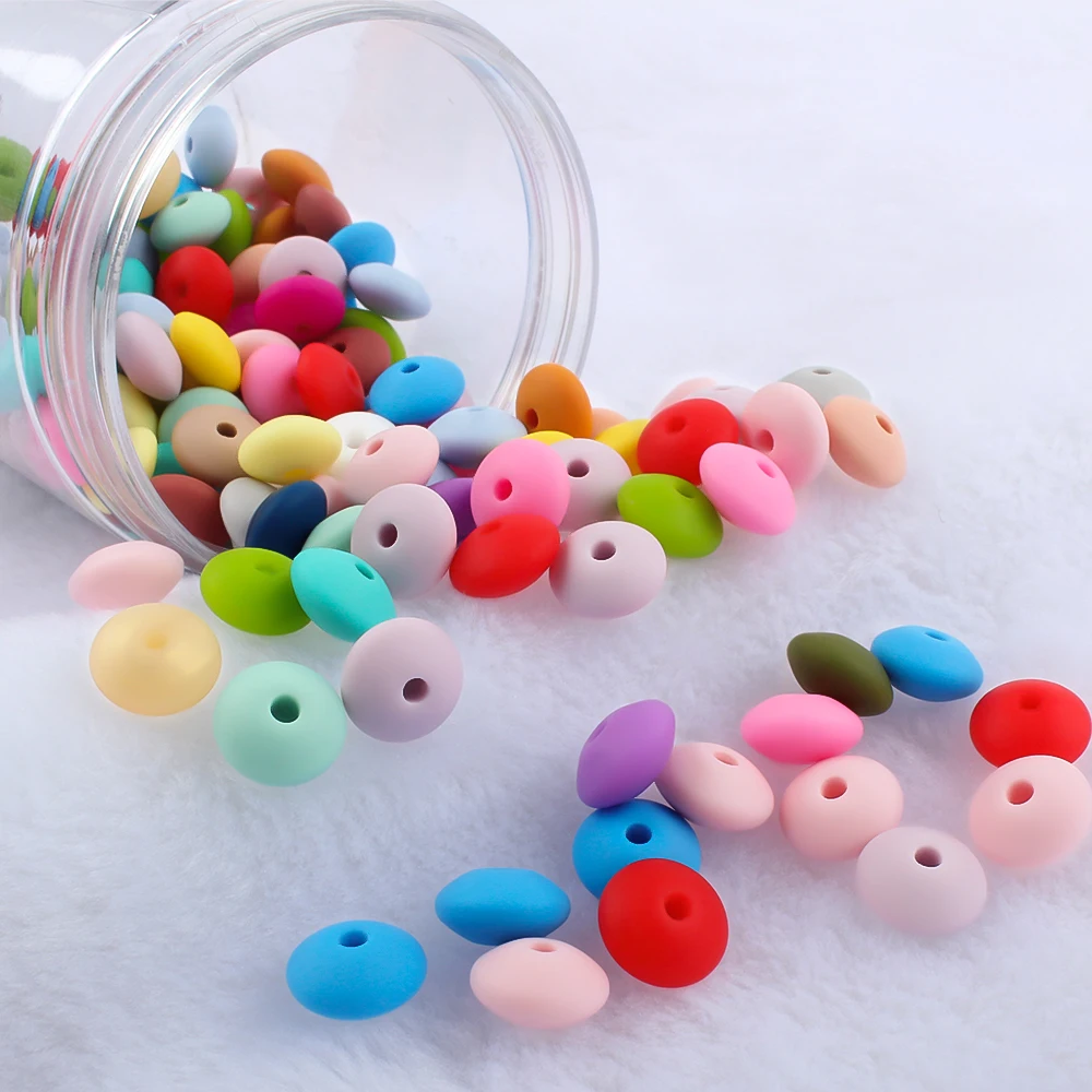 100Pcs Silicone Lentil Beads 12MM Abacus Spacing Beads Teething Teether DIY Pacifier Chain Bracelet Accessories Newborn Gifts