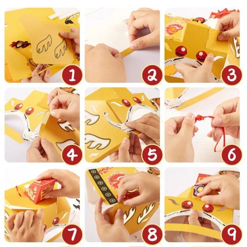 Diy Spring Festival Children\'s Lion Dance Material Package Dragon Traditional Handmade New Year\'s Day Gift Tiger Head Handmade