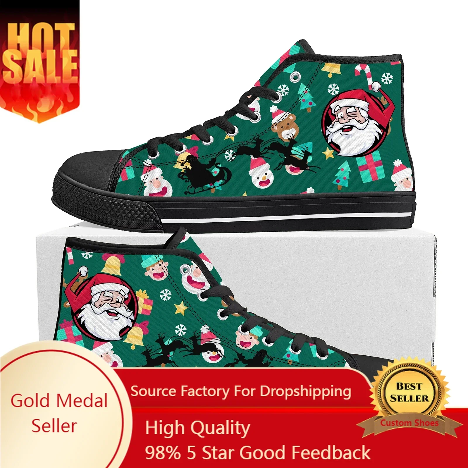

Christmas Santa Claus Gift High Top Shoes Mens Womens Teenager High Quality Sneakers Canvas Sneaker Casual Couple Custom Shoe