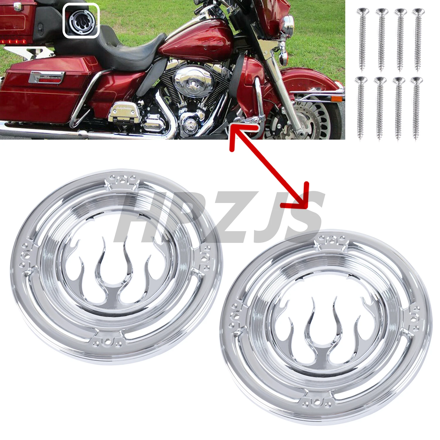 

Для Harley Touring Electra Glide Street Glide Trikes Road Glide 96-2013 хромированное пламя мотоцикла задний динамик гриль акцентная крышка