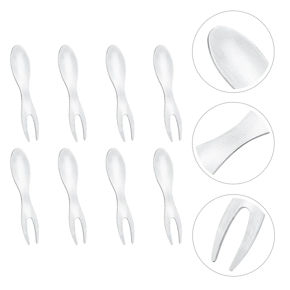 

8Pcs Stainless Steel Fruit Forks Two-Tine Corn Holders Bbq Dessert Snack Forks Portable Kitchen Gadgets Dishwasher Safe
