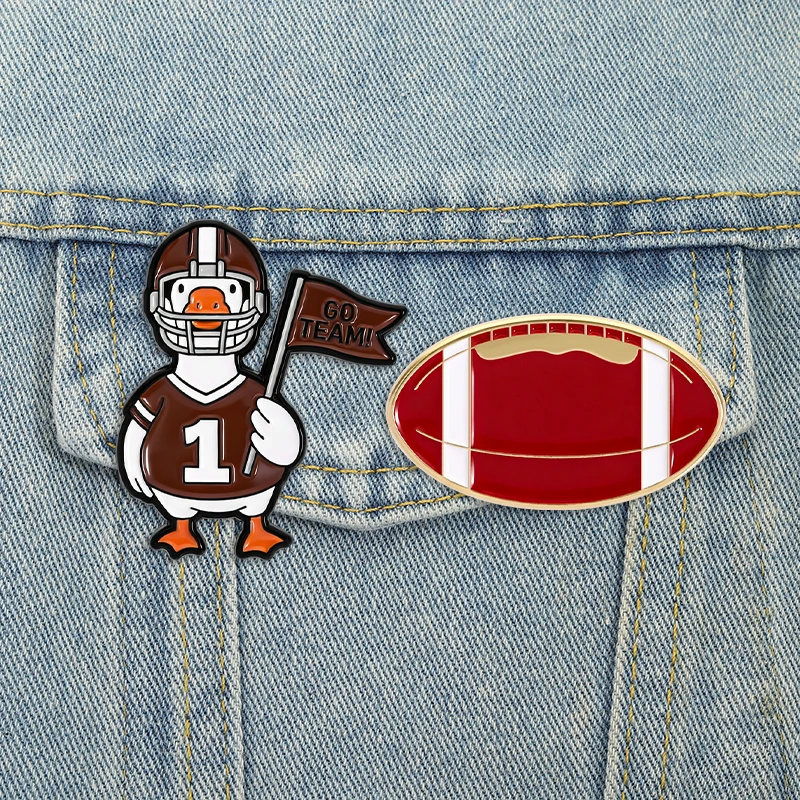 American Football Game Enamel Pins Cute Duck Goose Athlete Brooches Lapel Badges Cartoon Sports Jewelry Gift for Friends