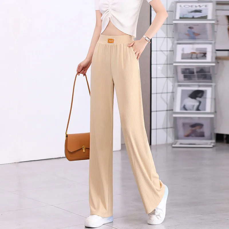 2023 Summer New Thin Wide Leg Pants Women's High Waist Loose Straight Fit Casual Solid Color Pants Korean Style Plus Size S-6XL