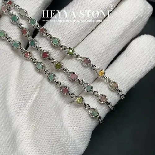 HEYYA 스톤 천연 토르말린 팔찌, 에너지 힐링, 파인 주얼리 스톤, 보석, 클래식 스타일, 요가 완화 치료 