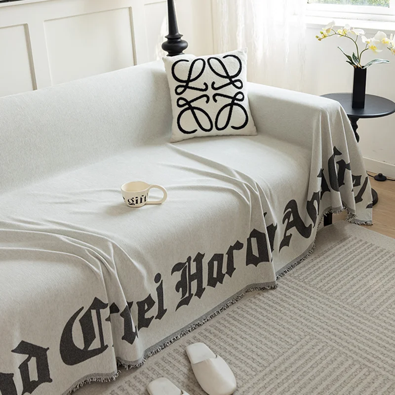 Nordic Solid Color Letter Printed Sofa Cover High-End Soft Anti-Cat Scratching Couch Covers Comfort Breathable Blanket for Nap
