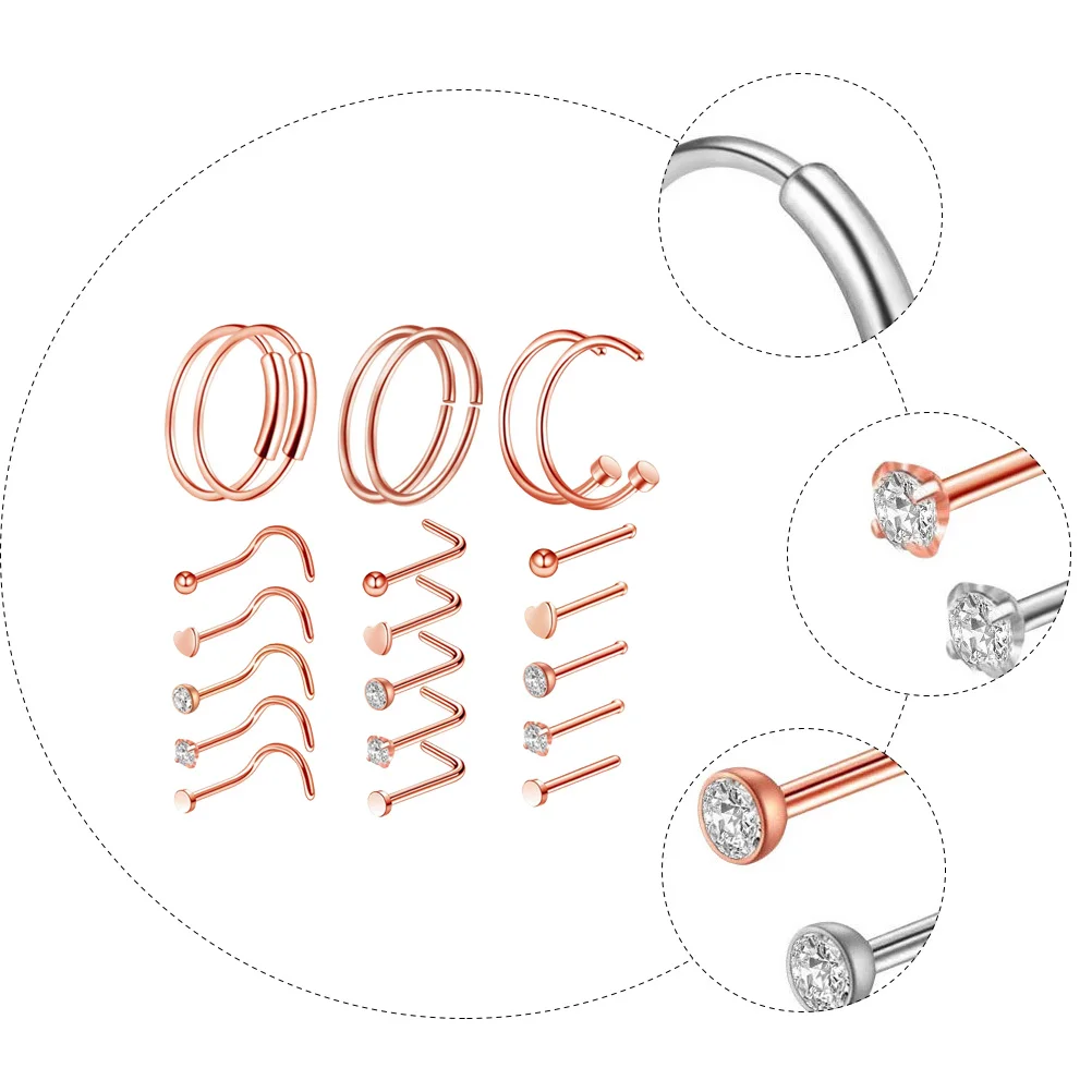 

21 PCS Silver Nose Delicate Jewelries Stainless Steel Piercing Miss