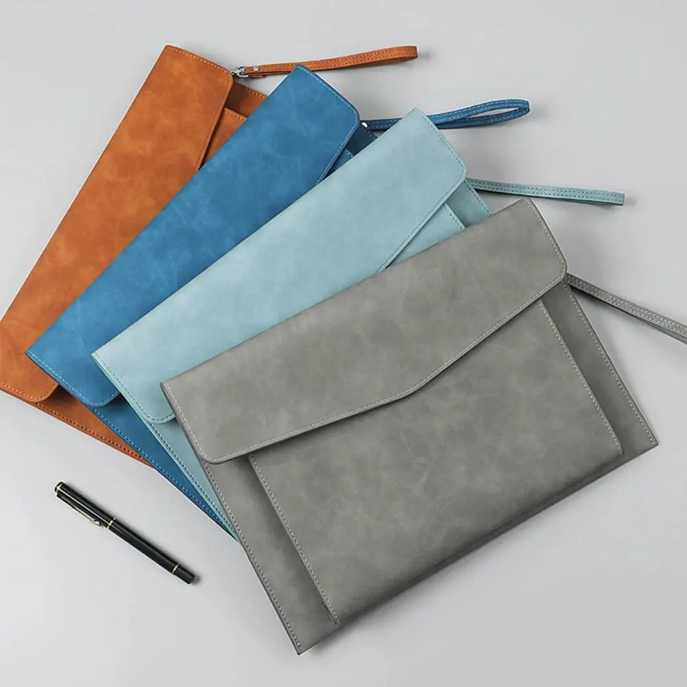 

Large Capacity A4 Leather Document Bag Magnetic Button Simple Double Layer File Folder Elegant with Rope Waterproof Laptop Cases