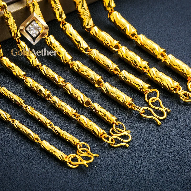 

GoldNouveau Luxury 24K 9999 Pure Gold real gold Men's Women's Solid Cylinder Necklace