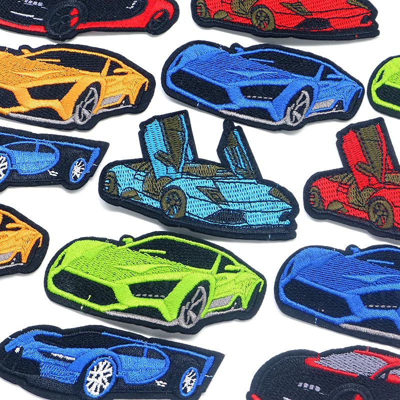 Cartoon Decorative Patch Lamborghini Blue Red Cars icon Embroidered Applique Patches For DIY Iron on badges on a backpack