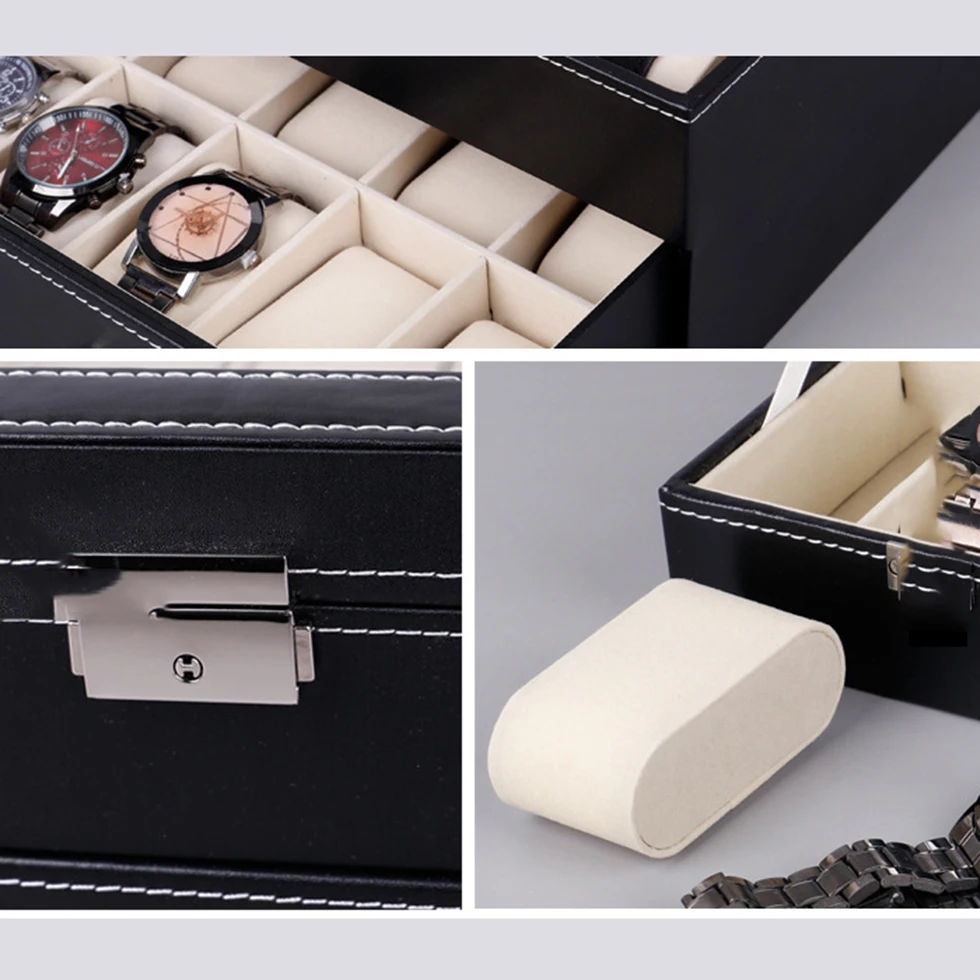 PU Leather Watch Storage Box with 6 10 12 Slot Exquisite Large Capacity Transparent Sunroof Watch Display Case Organizer