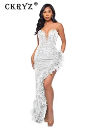 Ladies Summer Elegant Evening Party Dress Women Sleeveless Backless Tube Side Slit Long Dress Woman Clothes Birthday Clubwear