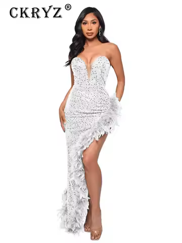 Ladies Summer Elegant Evening Party Dress Women Sleeveless Backless Tube Side Slit Long Dress Woman Clothes Birthday Clubwear