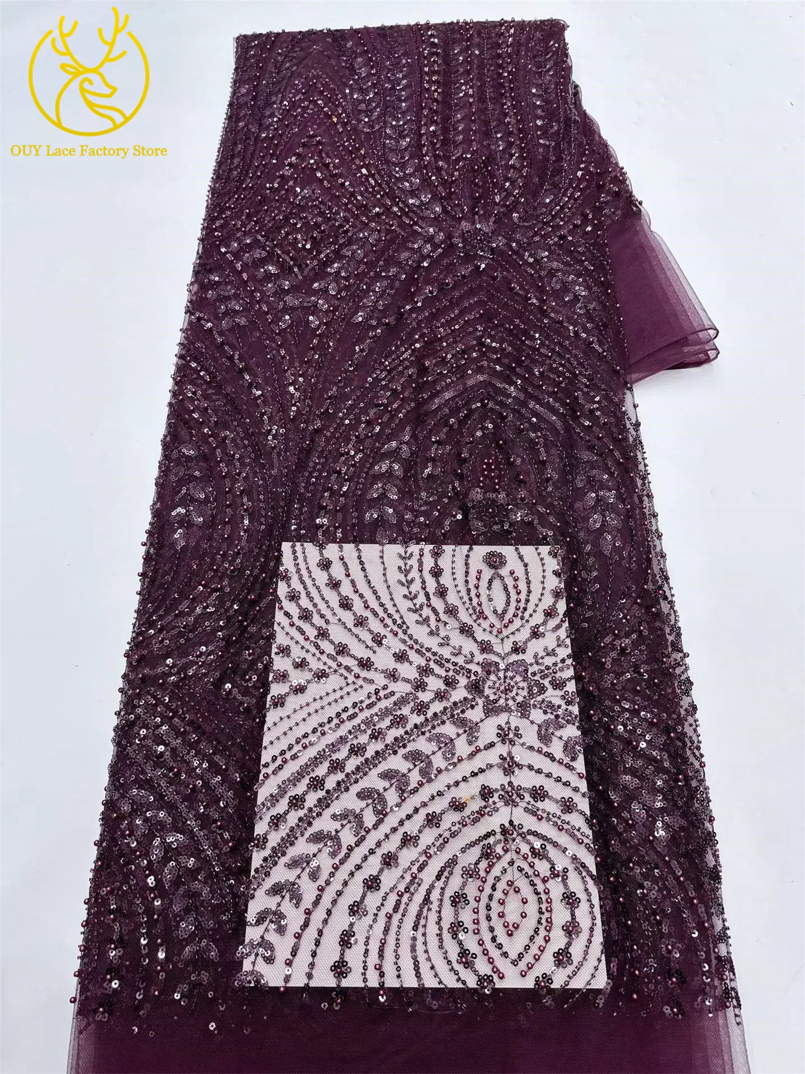 5 Yards afrikanischer Perlen-Pailletten-Spitzenstoff 2026 Hochwertiger nigerianischer französischer Tüll-Mesh-Spitzenstoff für Hochzeitskleider zum Nähen – Detail 20