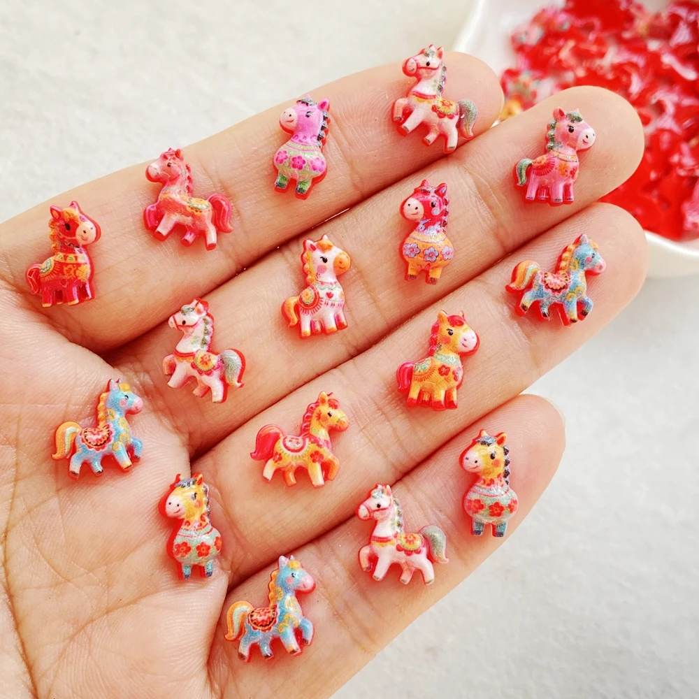 50pcs Resin Cute Mini Red Animal Unicorn Pony Flatback Flower Figurine Nail Art DIY Wedding Scrapbook Jewelry Crafts Accessories