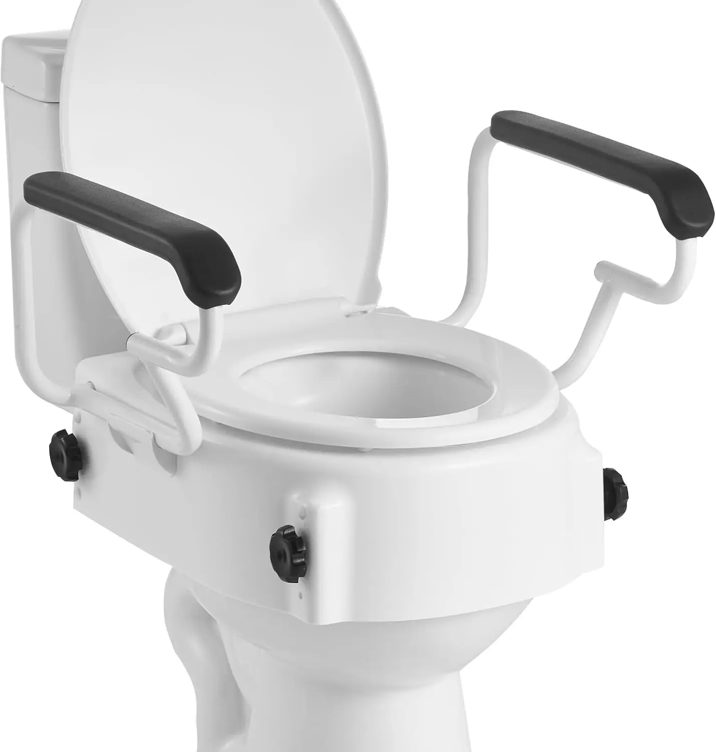 Raised Toilet Seat with Arms, 300 lbs Load Capacity, 3-Level Adjustable Height, Widened Commode Elevated Toilet Seat Riser with