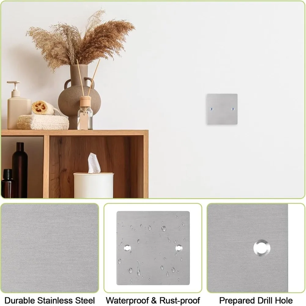 Stainless Steel Decorative Floor For Socket Cover 2pcs 86mm Square for Concealing Unused Wall Outlets Silver Color