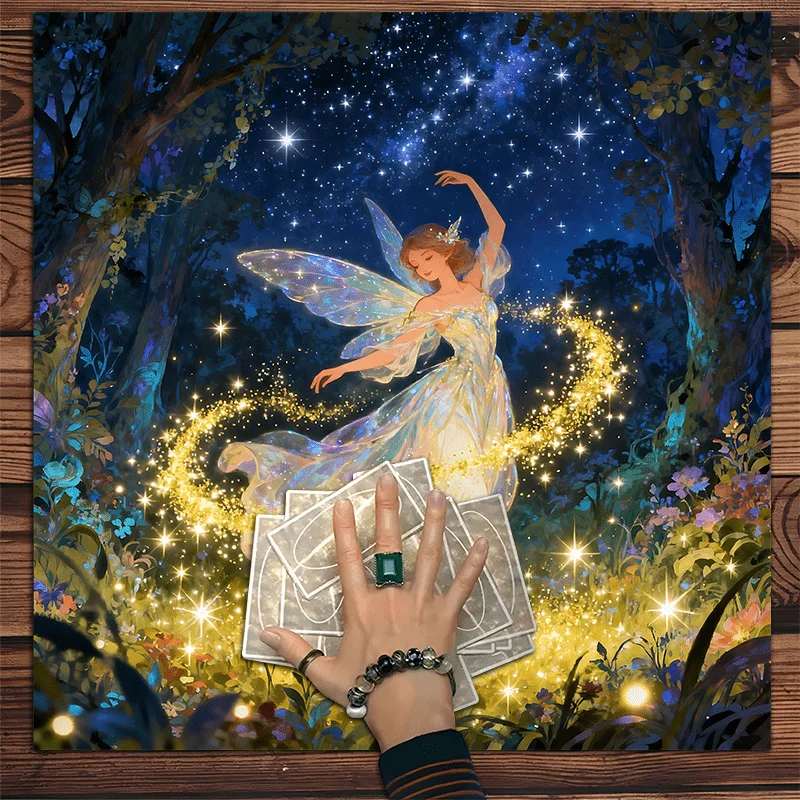 Celestial Witch Mysterious Tarot Divination Table Mat Holiday Present Magic Fairy Fantasy Golden Dream Square Altar Cloth