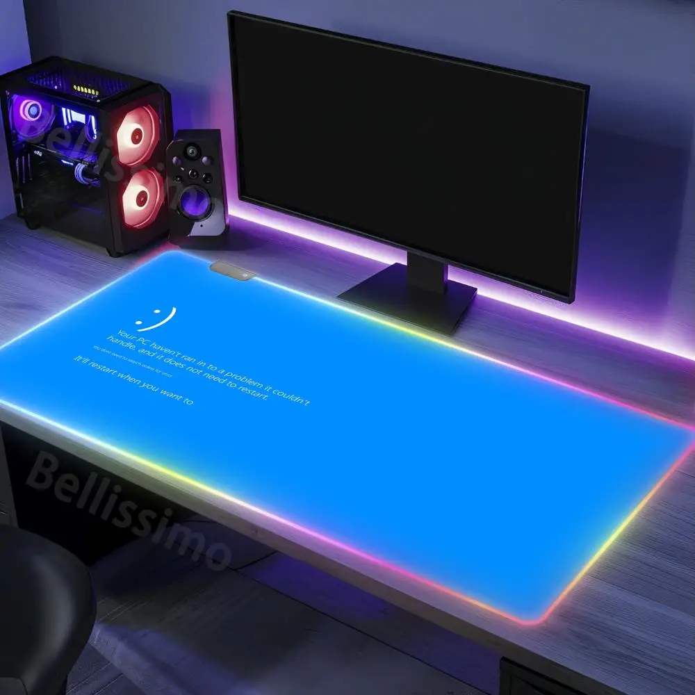 

Blue Screen Mouse Pad RGB Gaming Accessories MousePad Keyboard Desk Pad Desktop XXL 900x400 Gamer Luminous LED Computer Blue Art