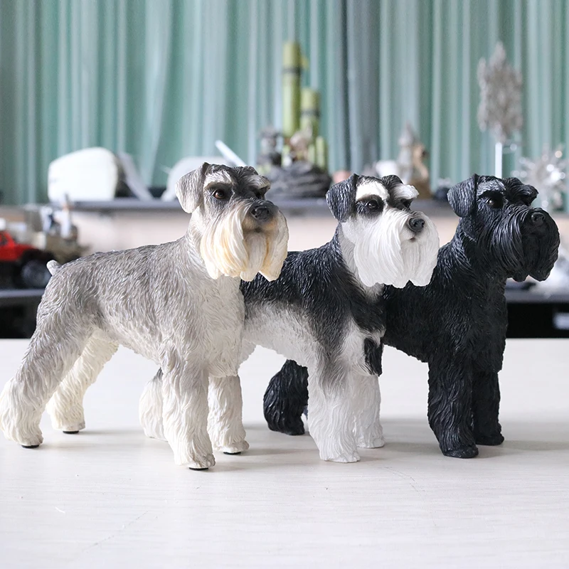 

German Schnauzer Statue Accessories Models Animal Figurines Miniatures Fashion Decoration Resin Crafts Dog Sculptures Home Decor