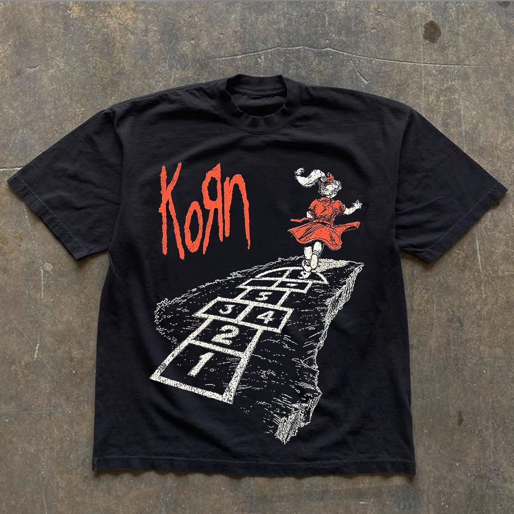 Korn Follow The Leader Cotton Printed T-Shirt Double-Sided Metal Band Tee Men's and Women's Oversize Couple Tee Harajuku Tops