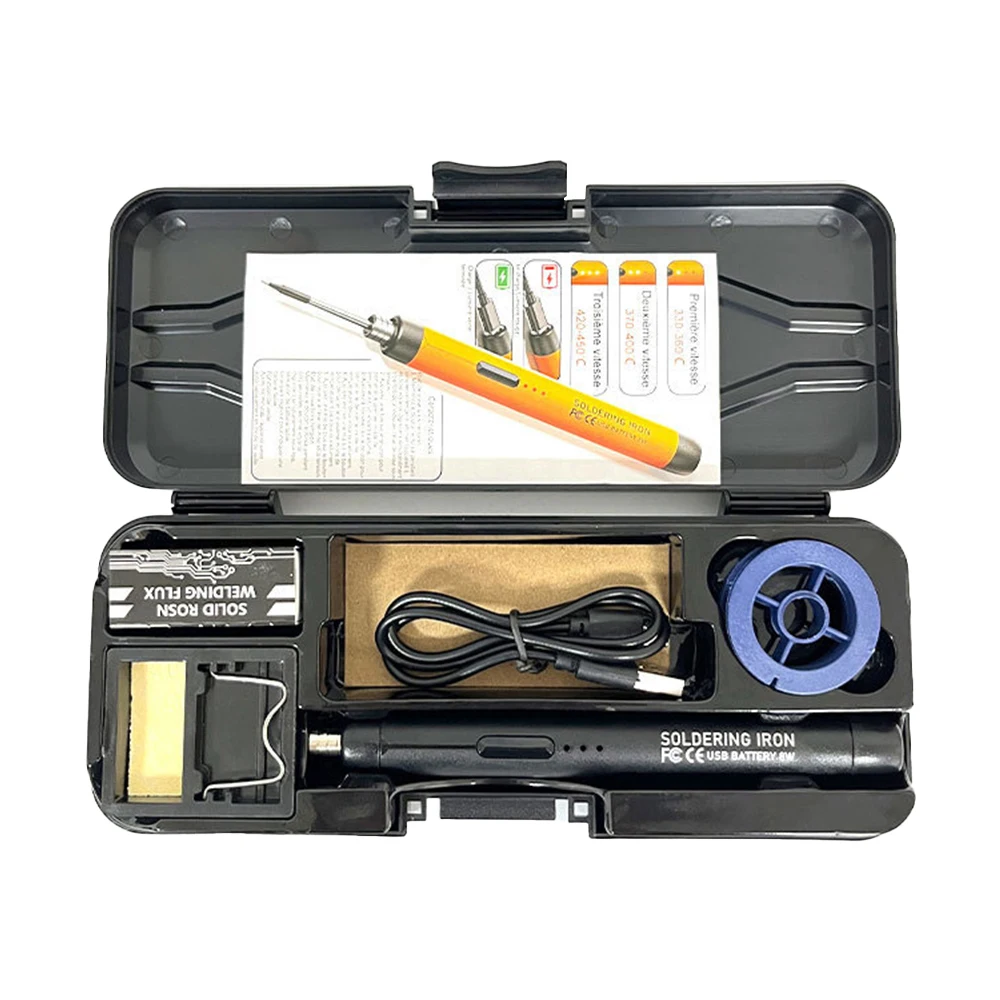 Portable Wireless Electric Soldering Iron Set 8W 300-450℃ 3-gears Adjustable 800mAh Type-C Rechargeable Home Repair Tool