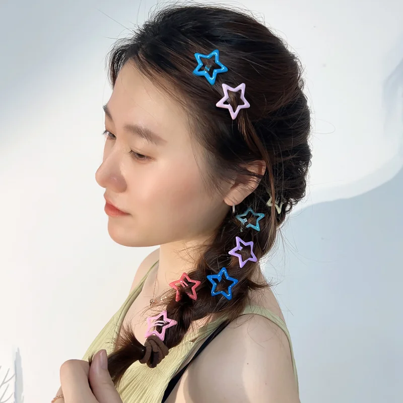 10/20Pcs Y2K Bobby Pin Girl Colorful Stars Barrettes Metal Snap Clips Korean BB Hairpins Crab Stick Headwear Hair Accessories