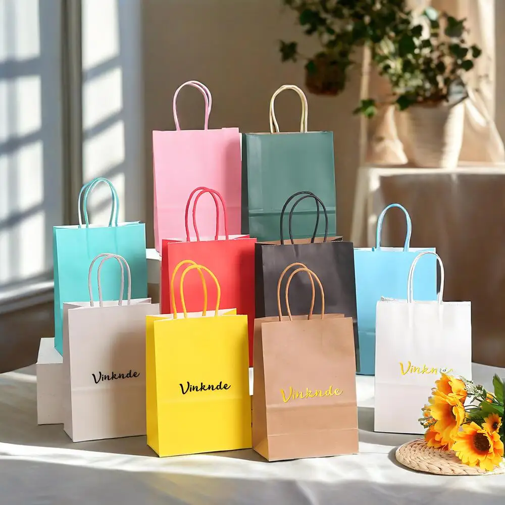 

24pcs Custom Printed Luxury Boutique Paper Shopping Bags with Handle for Jewelry Cosmetic Clothing Socks Packaging Tote Bag Bulk