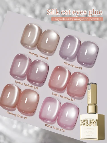 Imagen 1 del producto 1/6 Uds Nail Art Super brillante Rosa satén ojo de gato Gel de uñas magnético brillante deslumbrante arte de uñas salón DIY