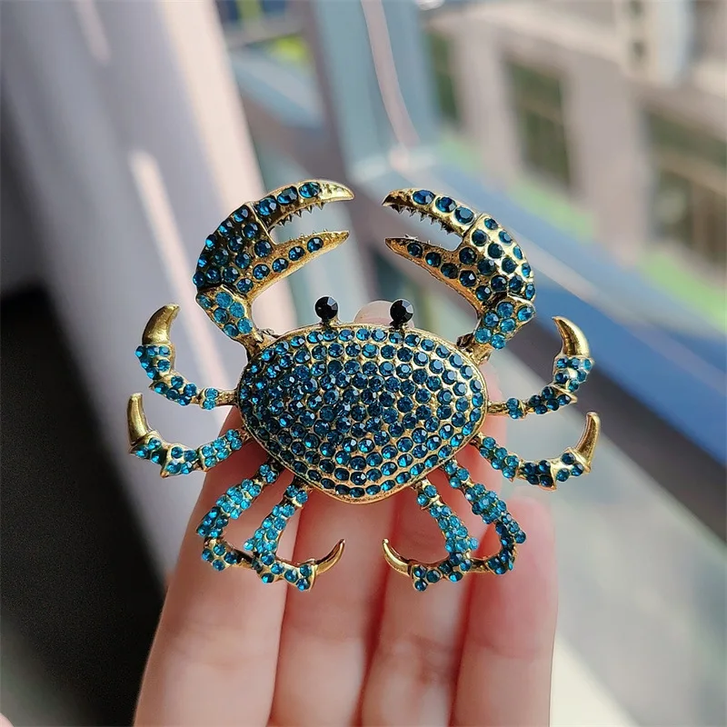 Trendy Rhinestone Crab Brooches for Women Unisex Animal Pins 2-color Available Casual Party Accessories Gifts