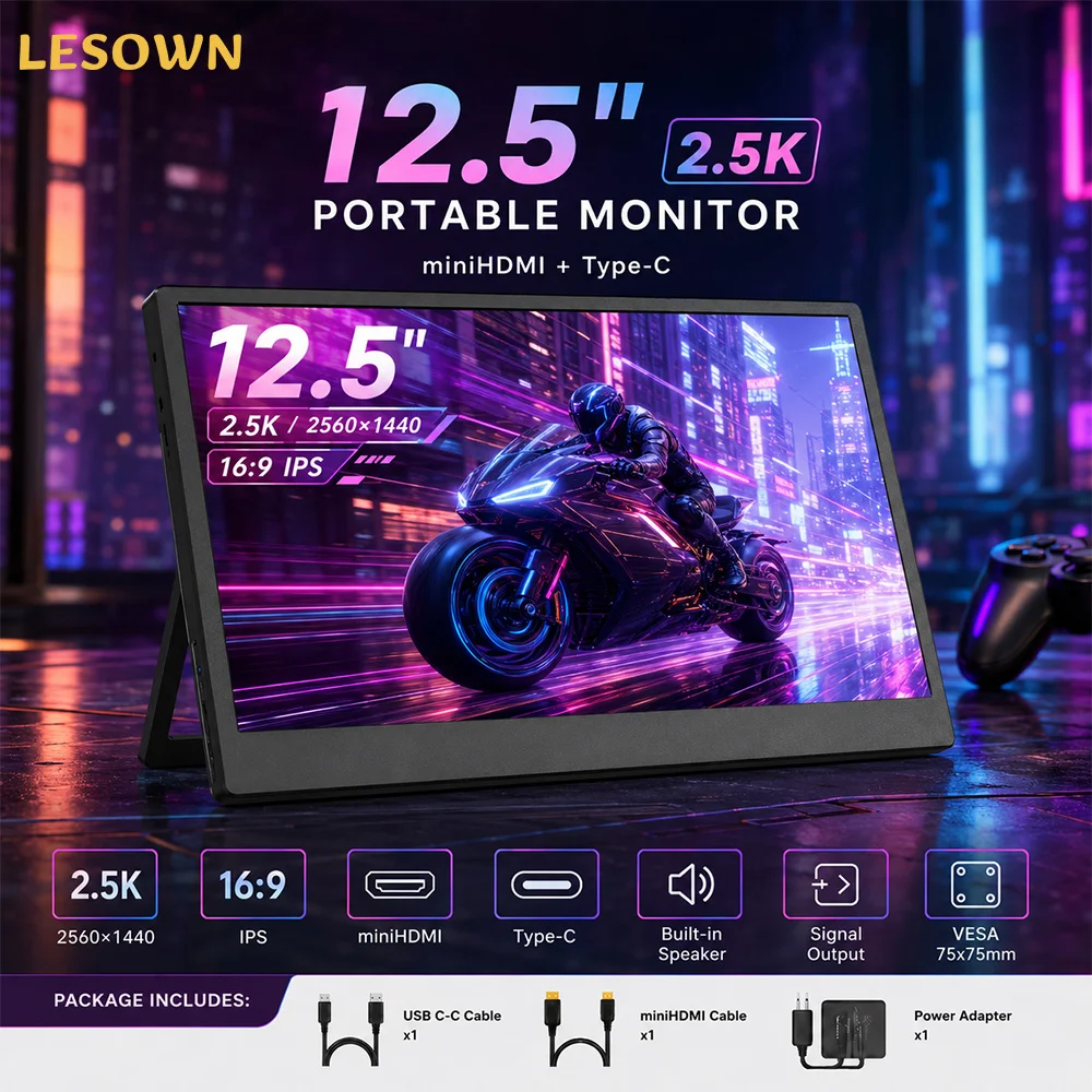 LESOWN 12.5-inch 2.5K Dual Display Hassle-free Setup Travel Screen with Aluminum Body for Steam Deck