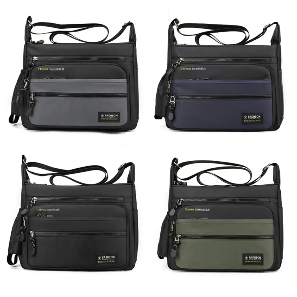 

Durable Nylon Messenger Bag Square Shape Zipper Travel Crossbody Bags Multi-layer Large Capacity Storage Pocket Unisex