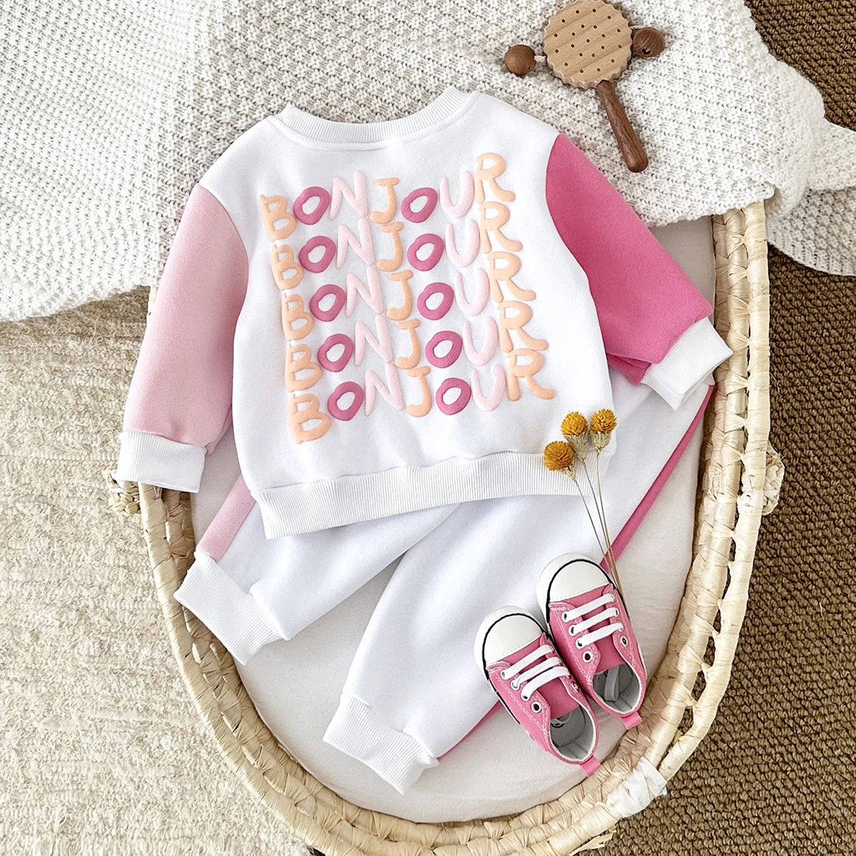 Korean Newborn Baby Sets Baby Boys Clothes 3D Letter Print Pullover+Pants Thick Warm Girls Infant Stylish Sportswear Autumn 2Pcs