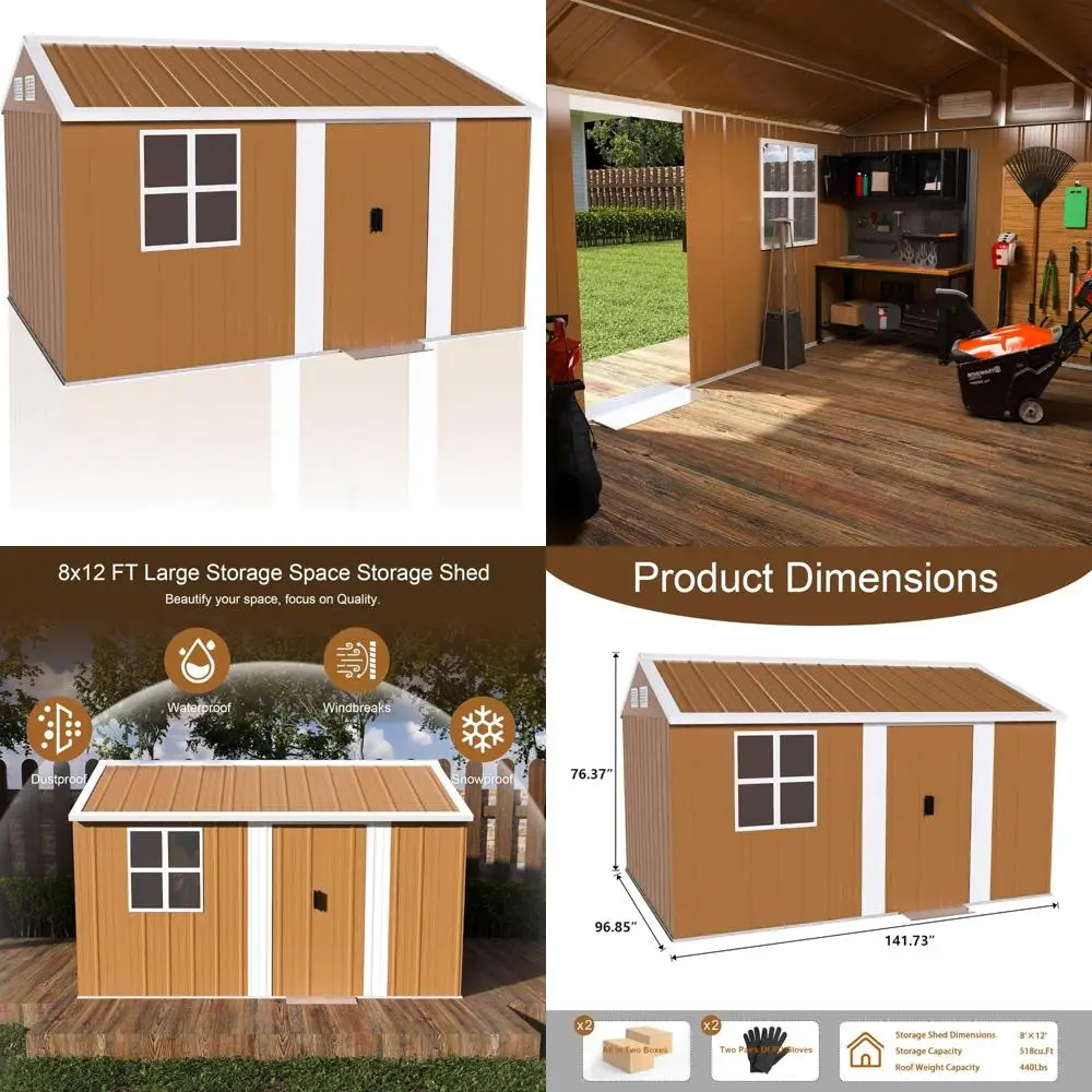 

Сверхмощный металлический сарай для хранения вещей 12x8 с дверцами, окнами и вентиляцией — устойчивый к атмосферным воздействиям садовый сарай для использования на заднем дворе