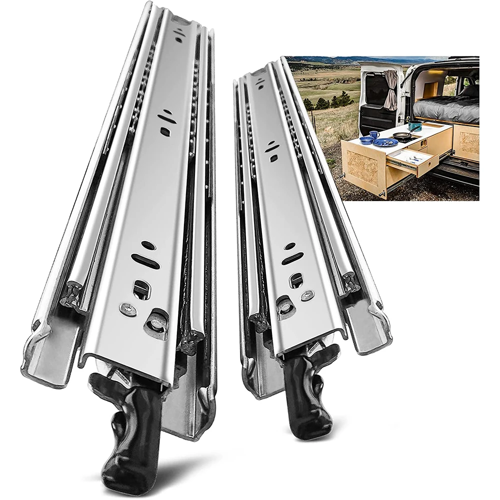 

Heavy Duty 51mm Wide Load Drawer Slides With Lock 68kg Load Capacity Drawer Runners Lock-in Tracks Glides Side Mount