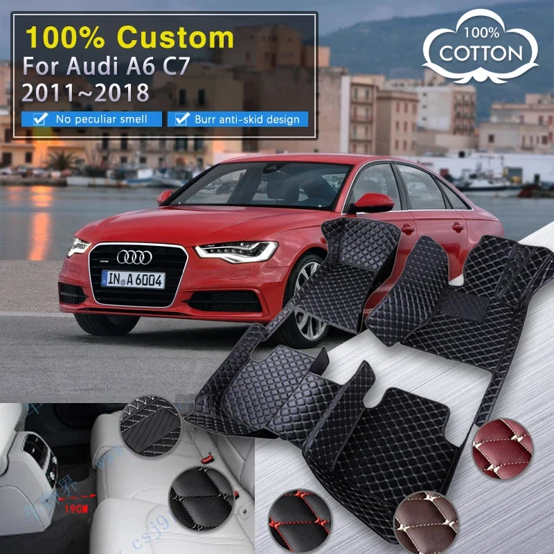 

Quality Car Floor Mats For Audi A6 C7 4G 2011~2018 Rug Luxury Leather Mat Full Set Durable Carpet Auto Interior Parts Car Access