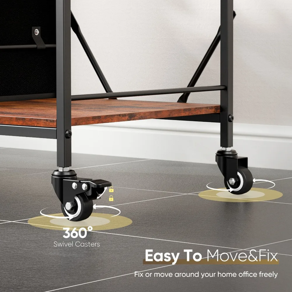 خزانة ملفات متنقلة مع 3 أدراج ورف مفتوح وحامل طابعة دوار بني ريفي #3