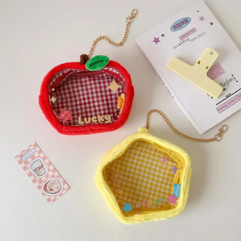 1 Piece Mini Storage Organizer Bag Apple Star Plush Itabag Cute Coin Purse Pouch Keychain Wallet Transparent Toy