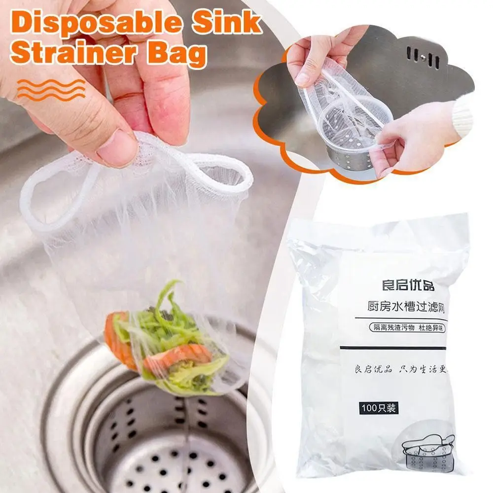 100Pcs/Bag Disposable Disposable Filter Screen Stretchable Anti-Clogging Sink Trash Strainer Multifunctional Sink Strainer Bag