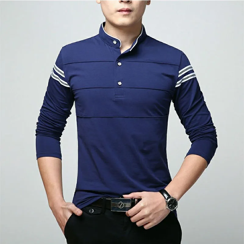 Camisas polo de algodão listrado masculina, roupas masculinas de manga comprida, streetwear solto, top casual básico versátil, moda coreana,