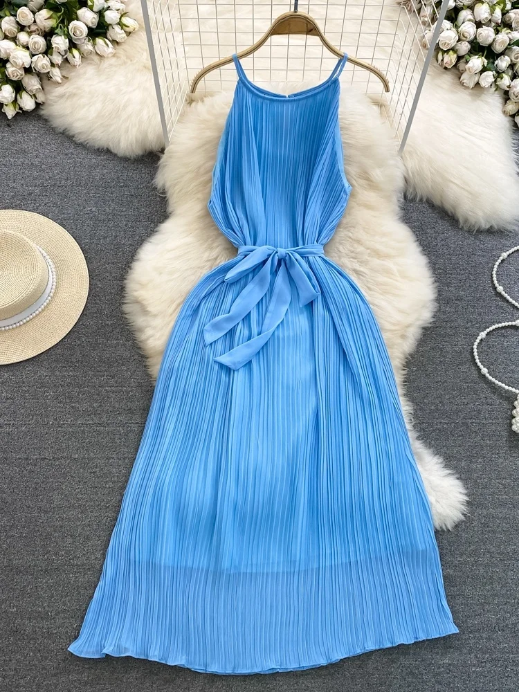 Vestido de playa Vaion Faion Gentle Ne colgante oulder Svel cintura en una línea larga plisada Dr ropa de mujer