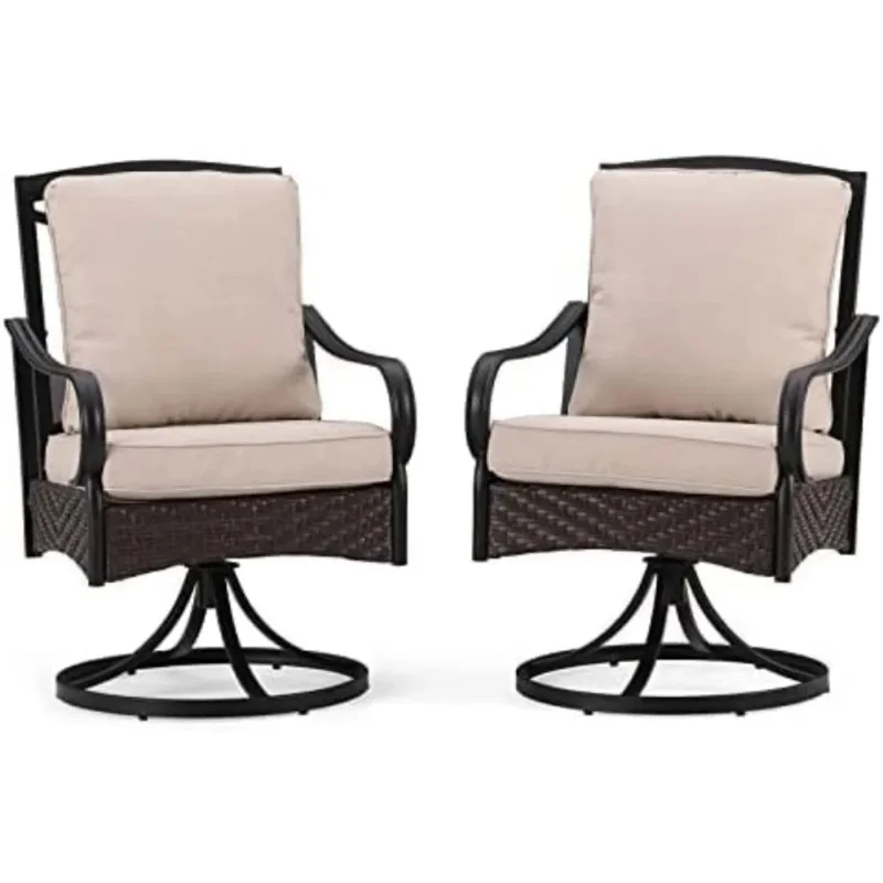 

Large Padded Outdoor Swivel Dining Chairs Set with Heavy Duty Metal Frame, Supports 350 lbs, Gentle Rocking Motion