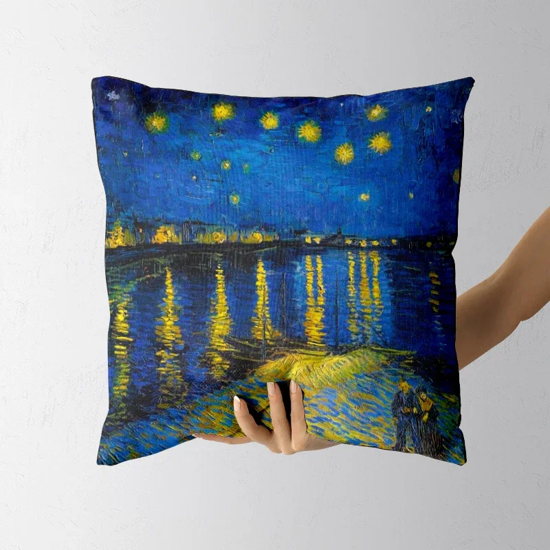 Van Gogh Oil Painting Pillowcase Sofa Cushion Cover Sunflower Starry Night Throw Pillow Cover Wedding Party Home Decor 45x45cm