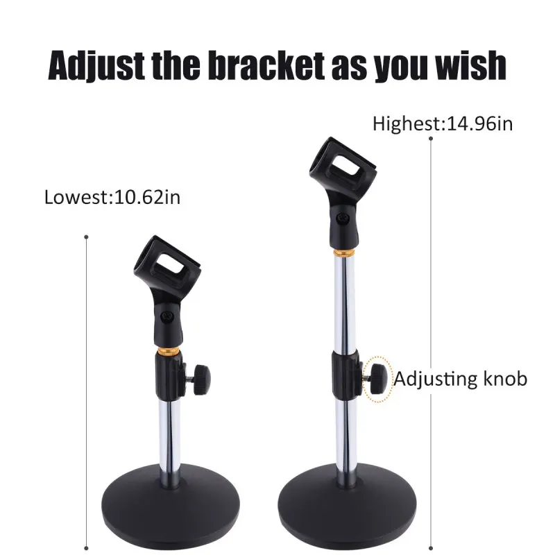 Microphone Desktop Stand Table Disc Base Microphone Stand for Live Streaming Desktop Holder Portable Telescopic Mic Clip Bracket